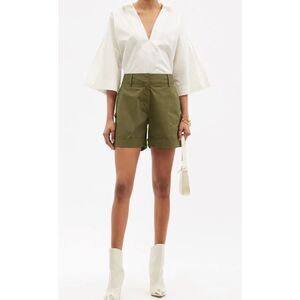 FRAME Channing White Cotton Poplin V-Neck Blouse | Oversized Quiet Luxury Top, M
